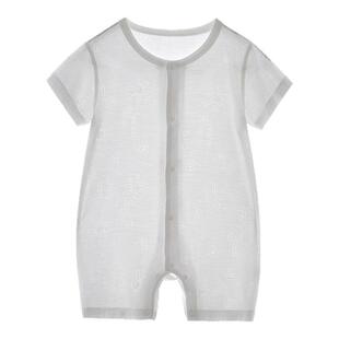 贝肽斯婴儿衣服夏季薄款透气莫代尔短袖连体衣男女宝宝睡衣爬服S