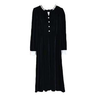 Kerry 赫本风钻领黑色丝绒连衣裙女秋气质千金感生日party小礼裙