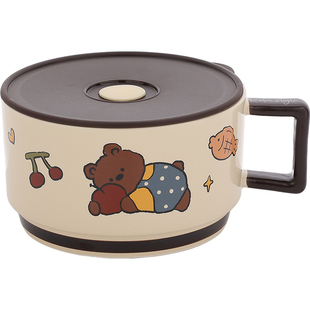 泡面碗带盖高颜值手柄碗大容量陶瓷饭盒微波炉碗个人专用上班学生