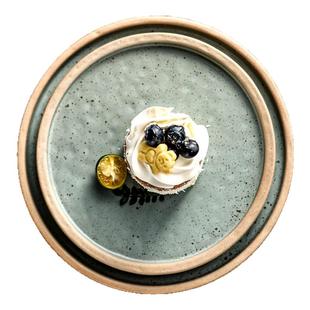 复古粗陶盘子特别好看的高级甜品盘下午茶点心盘精致蛋糕碟子餐盘