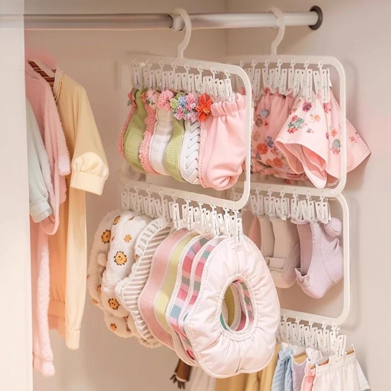 儿童衣架家用衣柜收纳神器婴儿袜子晾晒架宝宝专用多夹子挂衣架子
