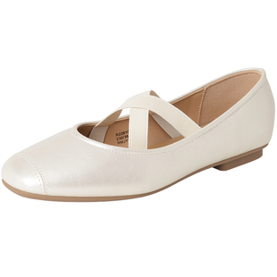 reemoor睿慕方头交叉绑带玛丽珍鞋女平底浅口单鞋芭蕾鞋时尚通勤