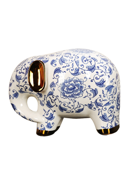 青花瓷吉祥大象高温陶瓷手工摆件