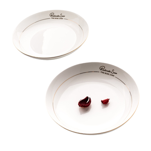 菜盘 创意英文金边骨瓷家用圆形菜盘子碗盘碟子碗碟菜盘 餐具套装