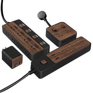 木纹插座面板黑色排插家用多功能插线板带线插排接拖线板长线10米