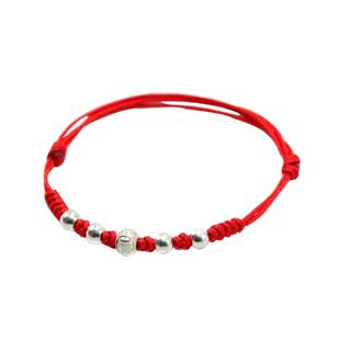 简约S925纯银珠红绳脚链女细手链本命年男女红黑脚绳手绳情侣学生
