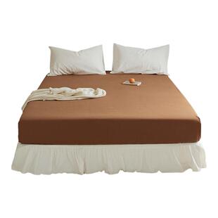 简约纯色全棉水洗棉床笠 亲肤纯棉床单双人床罩1.8m床垫保护套1.5