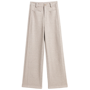 桑蚕羊毛直筒裤女以利曼贝秋冬新款高腰显瘦窄版阔腿裤宽松休闲裤