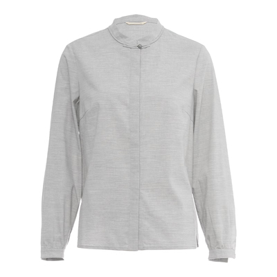 中式小立领长袖双色棉麻衬衣