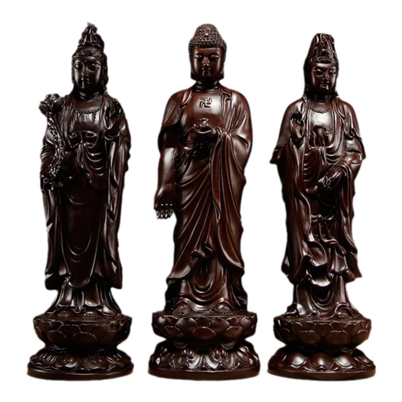 西方三圣家居客厅禅意黑檀木雕