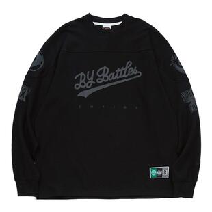 Battles 秋季亲肤棉美式复古冰球服插肩廓形印花长袖T恤卫衣休闲