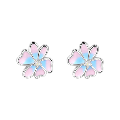 伊灿S999纯银针彩色花朵耳钉女