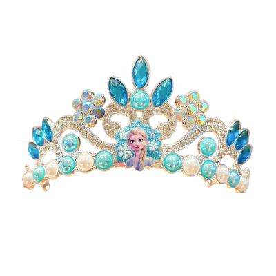 儿童发箍皇冠冰雪奇缘艾莎蓝色闪钻珍珠头箍春夏表演装扮拍摄道具