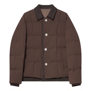 【储格】假两件加厚羽绒服男短款保暖防寒90鸭绒老钱风外套面包服