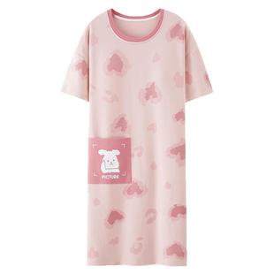 浪莎纯棉带胸垫睡裙女夏季短袖睡衣2025新款圆领甜美可外穿连衣裙