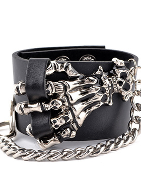 非主流青少年骷髅朋克风皮手镯