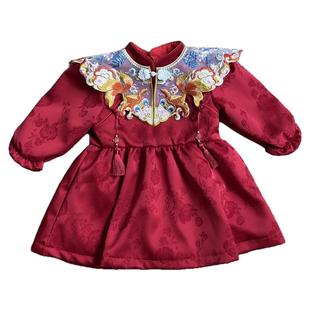 女宝宝周岁礼服秋冬季红色中式公主裙满月百天一周岁生日宴抓周服