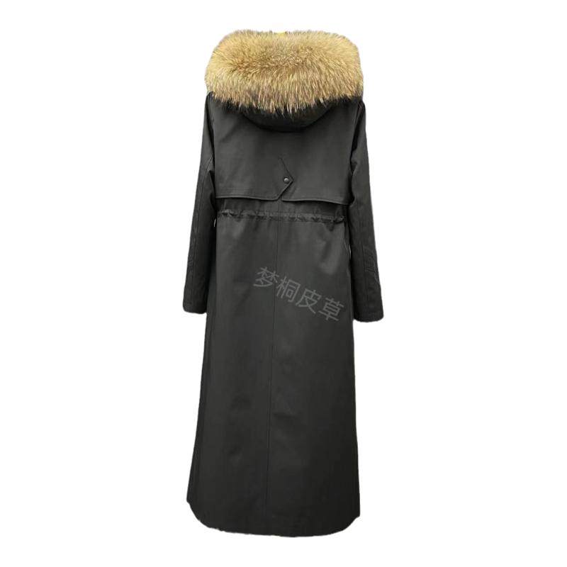 派克服女可拆卸獭兔毛内胆加长款