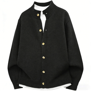 班尼路SK轻奢复古立领针织开衫男纽扣百搭高级感亲肤毛衣外套男YS