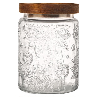 大容量复古玻璃密封罐雕花浮雕玻璃收纳罐透明茶叶罐储物叠堆罐子