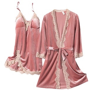 性感睡衣女秋冬季2024新款v领吊带睡裙带胸垫春秋金丝绒女士睡袍