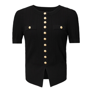 商场同款FF||仿佛2025年夏季针织衫女开衫薄款短袖设