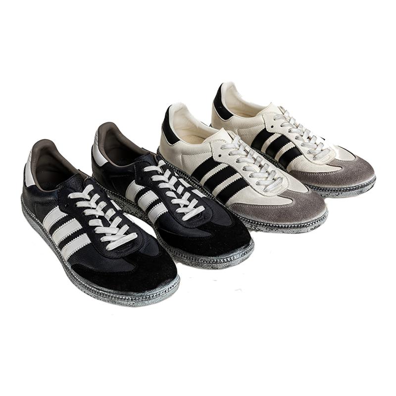 周莹T头鞋全牛皮手工做旧泥染复古脏脏休闲鞋拼接经典德训鞋男鞋