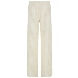 WEEKEEP 度假风慵懒百搭纯色针织薄款休闲裤女夏透气直筒居家长裤