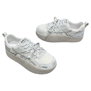 真皮摇摇厚底德训鞋女2026春季新款网面透气百搭显瘦轻便休闲板鞋