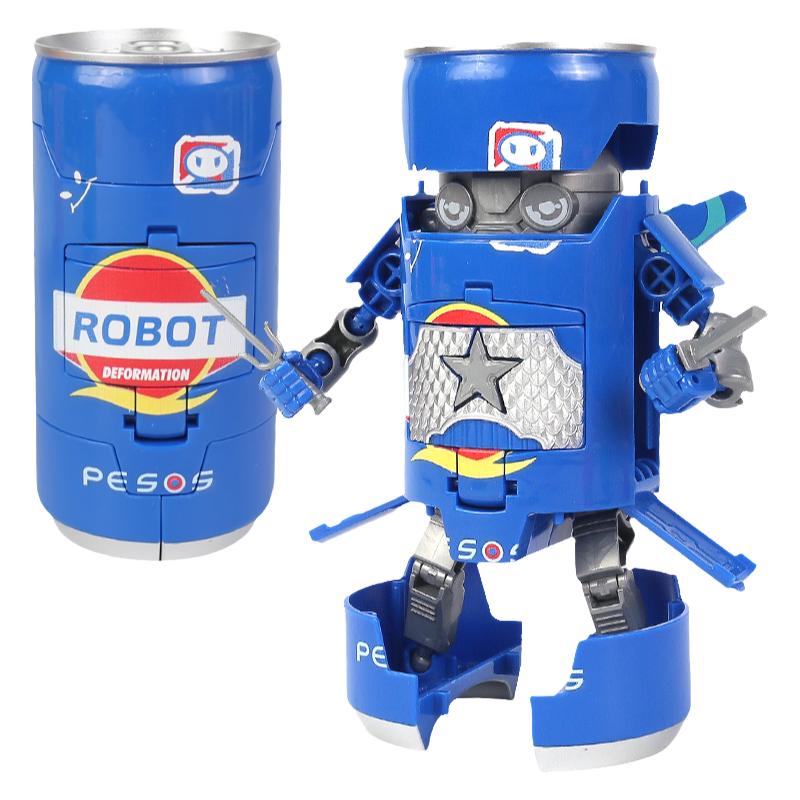 网红儿童变形玩具汽水武士易拉罐可乐饮料机器人男孩益智金刚3岁6