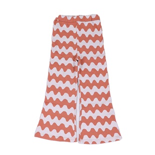 日本 markeys 2026春女童花纹针织罗纹针织阔腿松紧休闲裤喇叭裤