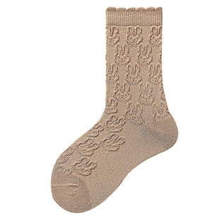 女童袜子春秋纯棉儿童复古色中筒袜女孩宝宝秋冬洛丽塔公主花边袜