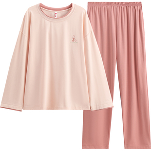 芬腾情侣睡衣春秋季纯棉圆领长袖女士休闲大码全棉男款家居服套装