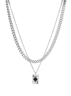 冷淡风扑克牌黑桃A钛钢项链