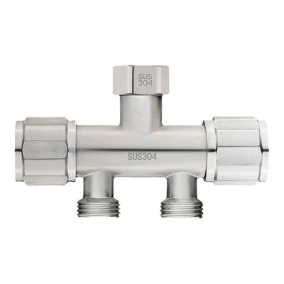 304不锈钢活接分流器4分水龙头分水器一进二出双开关把手分水阀