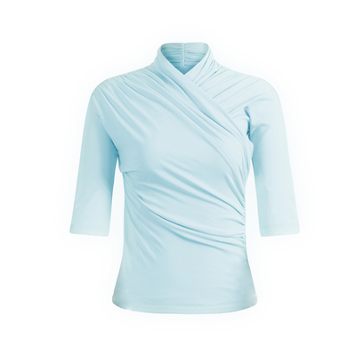 交叠褶皱设计短袖T恤修身上衣