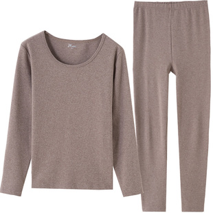 顶呱呱保暖内衣男女纯棉磨毛中厚秋衣秋裤舒绒弹力修身棉毛衫套装