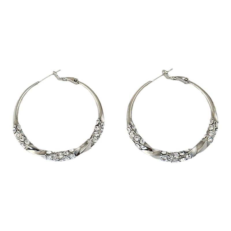 银色镶钻耳圈轻奢高级感显脸瘦大圈耳环925银针耳扣网红爆款耳饰