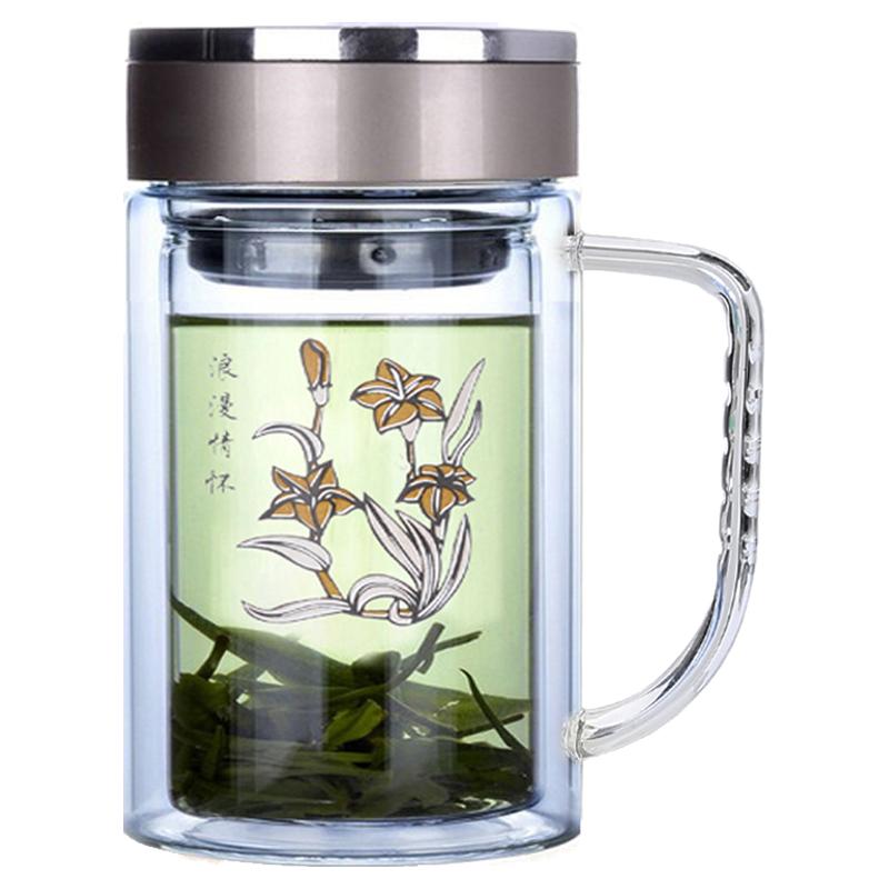 带盖透明耐热双层玻璃杯