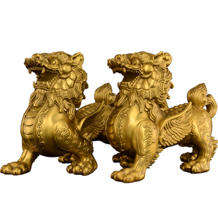 铜貔貅摆件一对黄铜招貔貅公母天禄铜制皮丘财客厅办公室开业大号