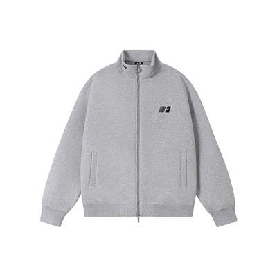 FORNINES刺绣立领拉链开衫加绒卫衣男女潮牌秋冬情侣美式加厚外套