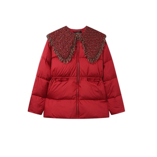 白鹿语设计感拼接披肩羽绒服25冬季款甜美收腰加厚羽绒外套女