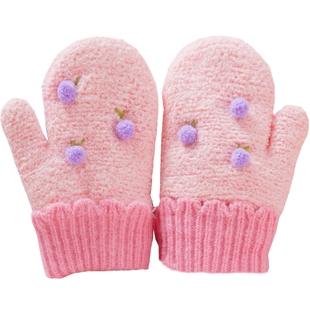 宝宝手套冬天保暖儿童加绒可爱连指女童女孩秋冬季婴幼儿1-2-3岁