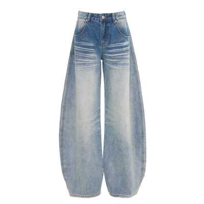 美式复古洗水阔腿牛仔裤女直筒