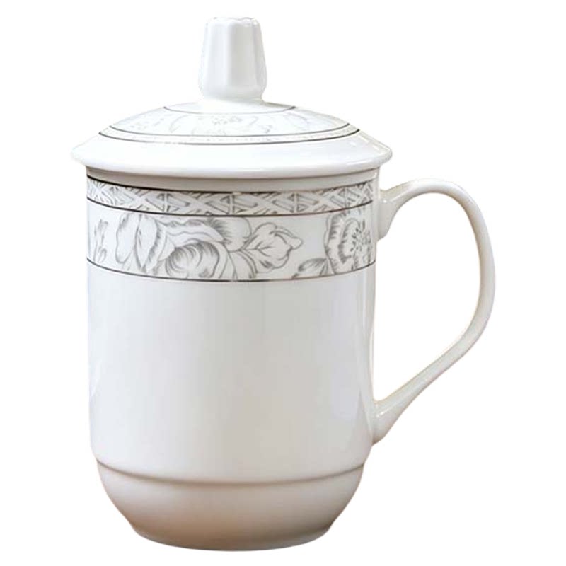 景德镇陶瓷茶杯带盖青花瓷水杯办公会议杯家用棋牌室陶瓷水杯团购