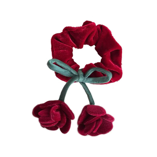 新年酒红丝绒玫瑰郁金香大肠发圈秋冬女童儿童高级感气质皮筋头绳