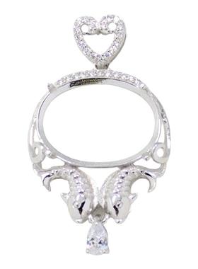 女款S925纯银宝石镶嵌托吊坠空托