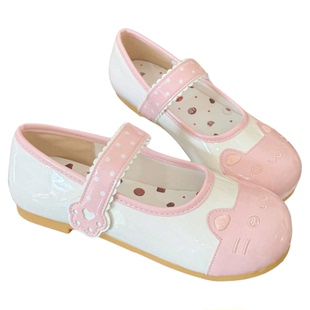 圣诞礼物小猫饼四色可爱日系lo鞋平底室内鞋大头鞋甜美刺绣