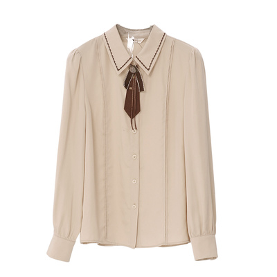 SOMSOM/索玛秋季新款风浅米色女士衬衫通勤百搭职业上衣