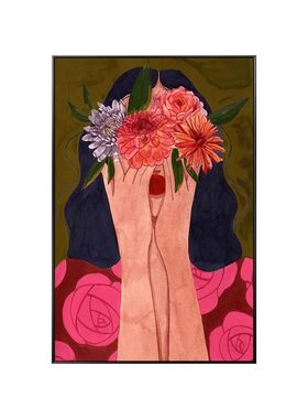 小众艺术客厅卧室落地画治愈系女孩抽象人物装饰画走廊玄关墙壁画